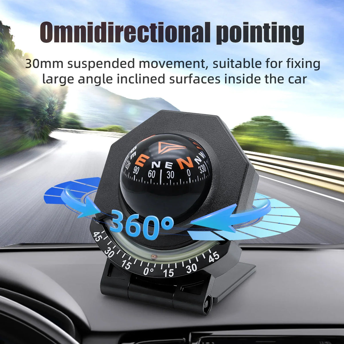 Car Dashboard Compass With Slope Meter - Fast Navigation