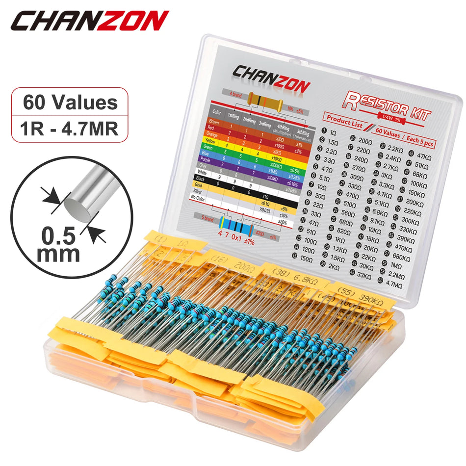 CHANS 60 Values Metal Film Resistors Kit &ndash; High Precision 1% Tolerance CHINA