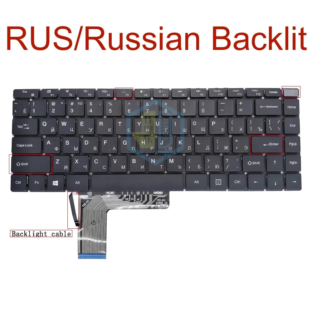 US Russian Spanish Backlit Keyboard - Multilingual Support
