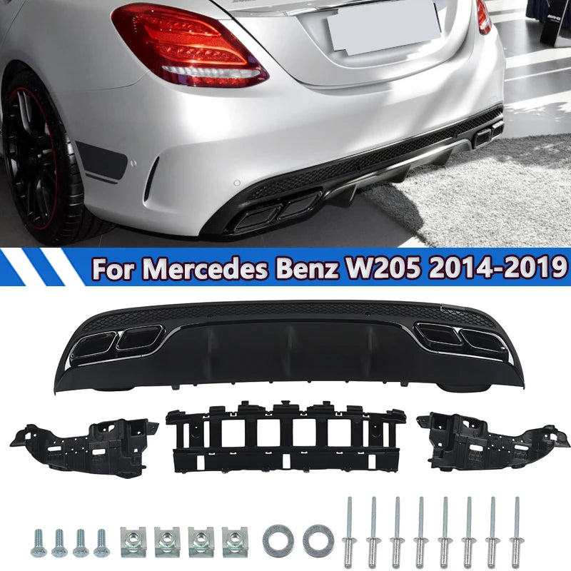 Parachoques trasero Mercedes-Benz W205 con salidas de escape, material ABS