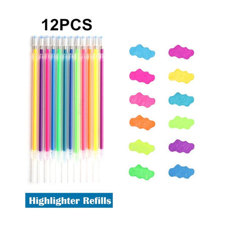 48 Metallic Glitter Gel Pens Set - Ideal for Colouring &amp; Drawing 12Highlighter Refill