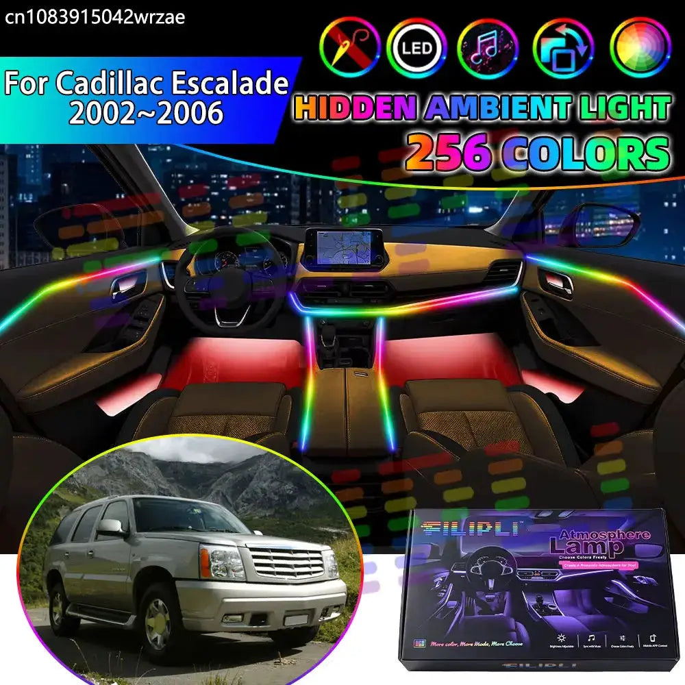 For Cadillac Escalade 2002~2006 MK2 RGB Car Interior Ambient Lights Strips Breathing Lighting Kit App Control LED strips Auto by InterCyprus Trading Ltd