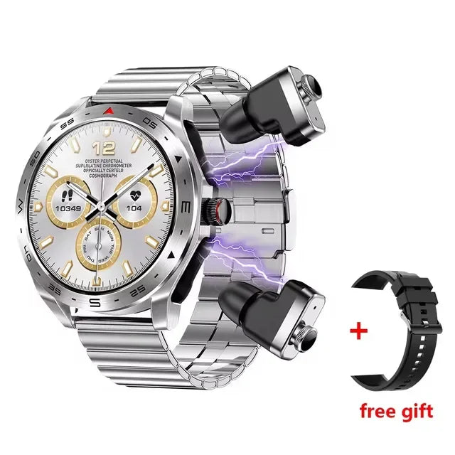 GEJIAN 2024 Smart Watch with TWS 2-in-1 Bluetooth Earphones and HIFI 9D Sound Quality Bamboo white