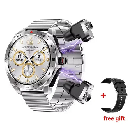 GEJIAN 2024 Smart Watch with TWS 2-in-1 Bluetooth Earphones and HIFI 9D Sound Quality Bamboo white