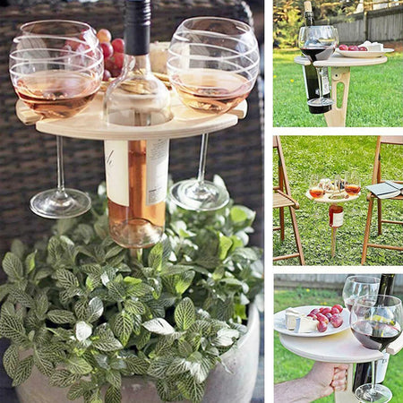 Outdoor Folding Wooden Wine Table &ndash; Wine Glass Holder