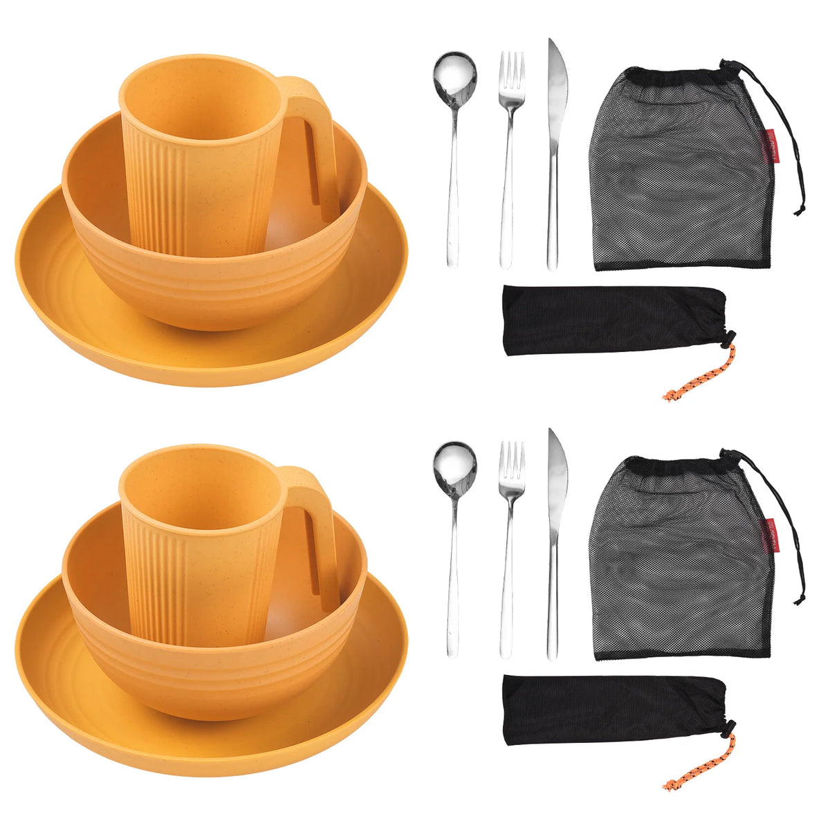 Camping Utensils Set 2 Wheat Straw Mess Kit &ndash; Lightweight 2sets
