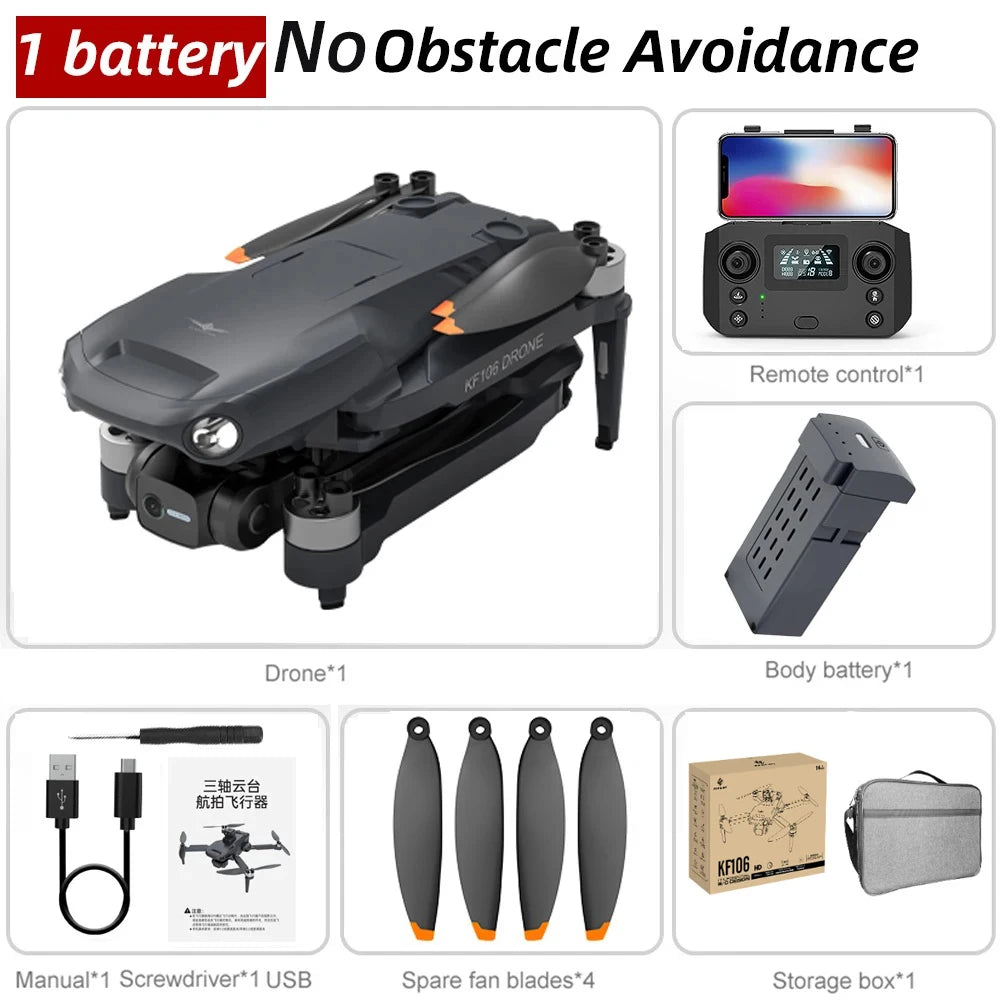 Professional KF106 DRONE - 3-Axis Gimbal 1080p Camera KF106-NO-OAS