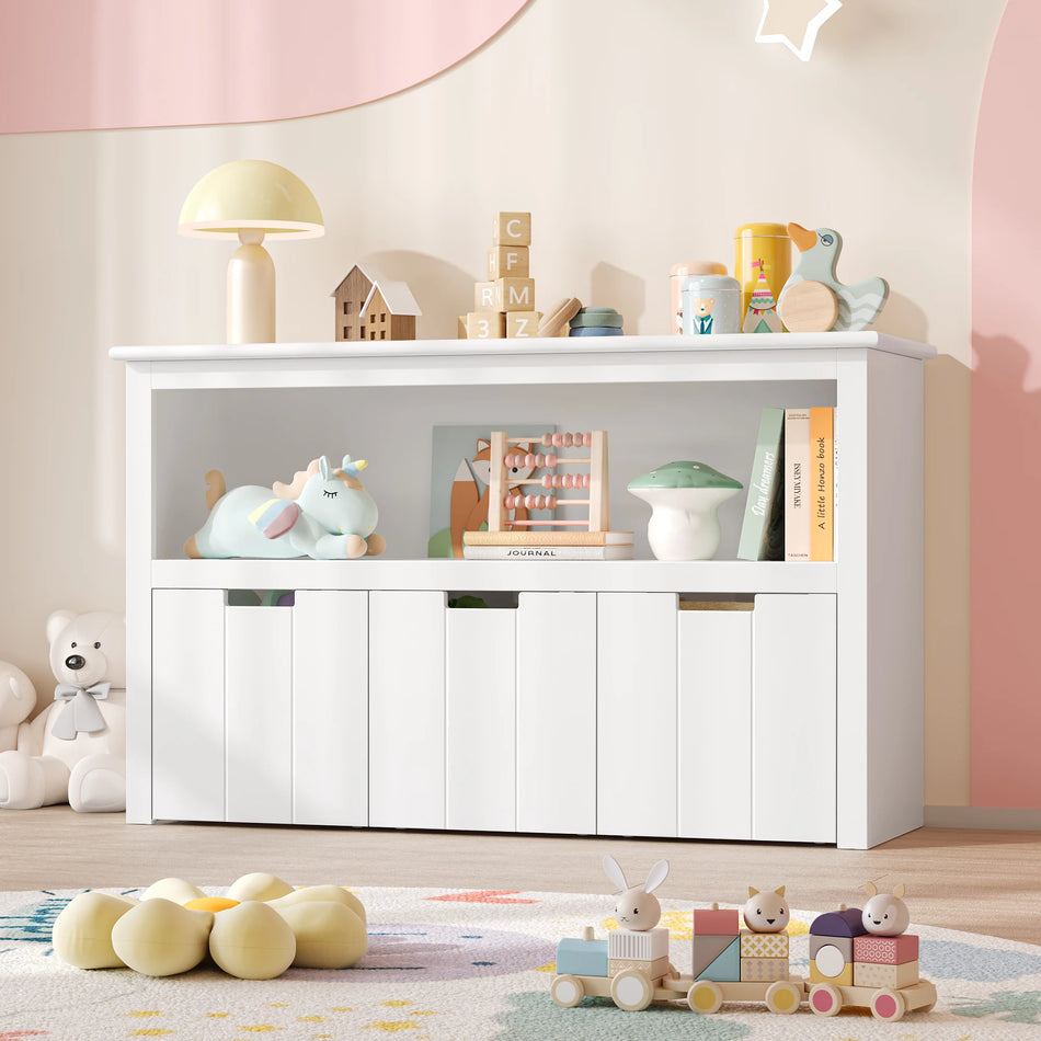 Λευκή Ξύλινη Μονάδα Αποθήκευσης Παιχνιδιών Με Ρόδες 3 Συρτάρια