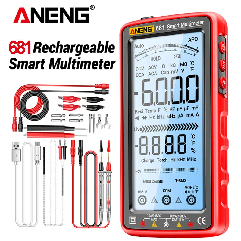 ANENG 681 Rechargeable Digital Multimeter - Non-Contact Voltage Tester with LCD Display