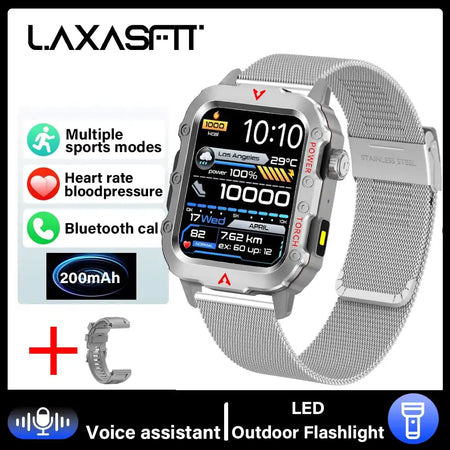 LAXASFIT Smart Watch Bluetooth Talk LED Flashlight Outdoor Silvery ML