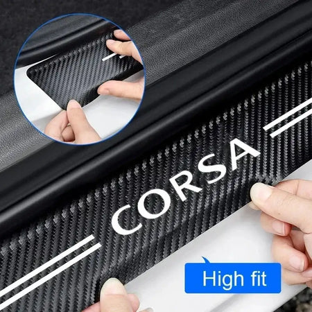 Opel Corsa Door Threshold Protectors Carbon Fiber Leather