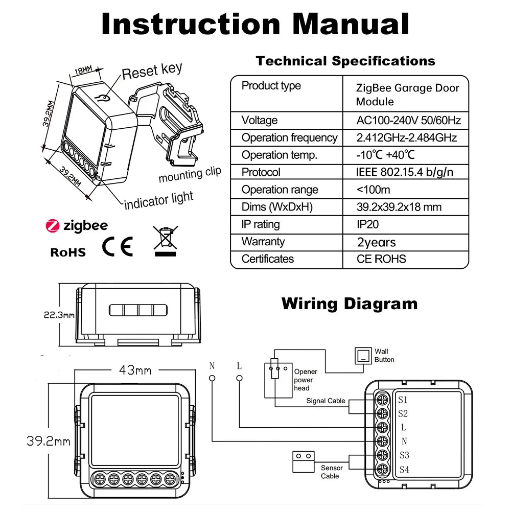 Tuya Zigbee/WiFi Smart Garage Door Opener - Voice Control, Alexa Compatible