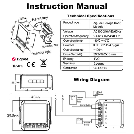 Tuya Zigbee/WiFi Smart Garage Door Opener - Voice Control, Alexa Compatible