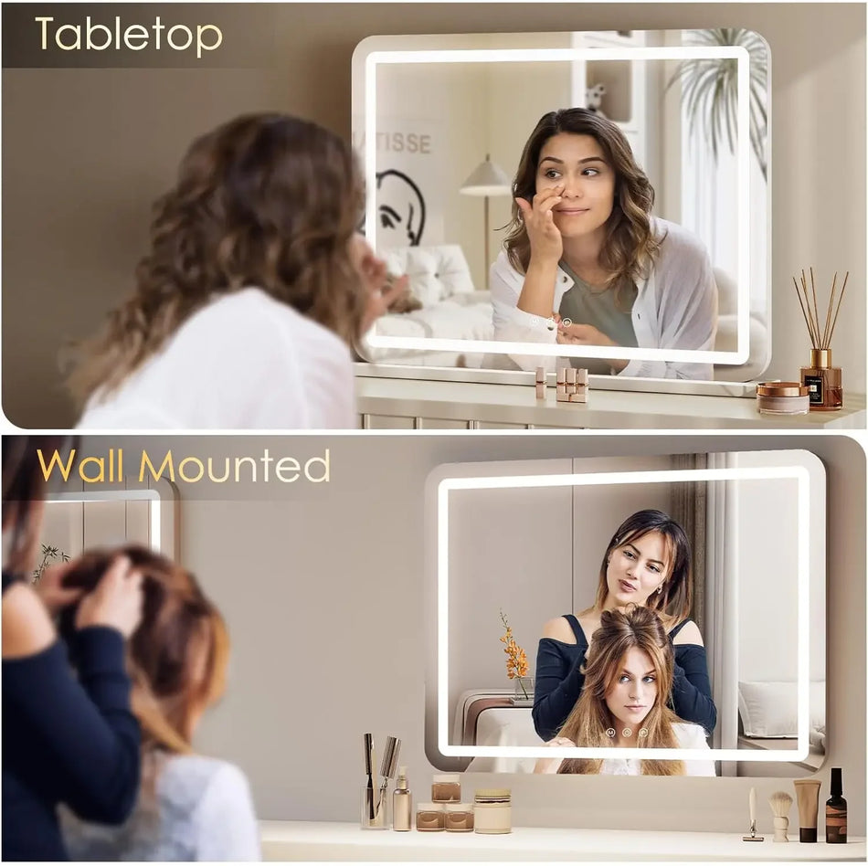 Espelho de Maquilhagem Grande 80x60cm Luzes Toque Inteligente 3 Cores