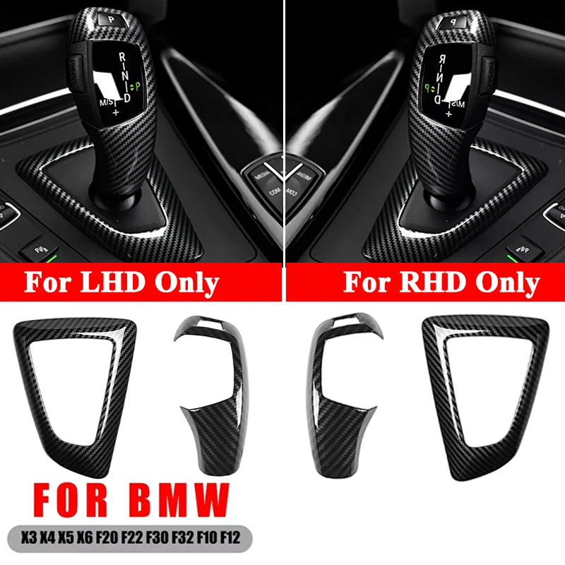 Marco de recubrimiento del pomo de cambio de marchas de la serie BMW 1-4, 2-en-1 ABS, fibra de carbono