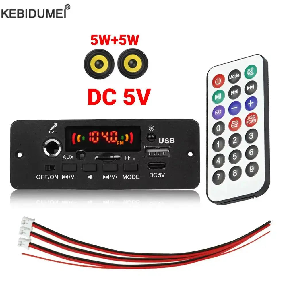 Bluetooth 5.0 MP3 Decoder Board DC 5V 10W Amplifier MP3 Player Car FM Radio Module Microphone TF USB Handsfree Call Record by InterCyprus Trading Ltd
