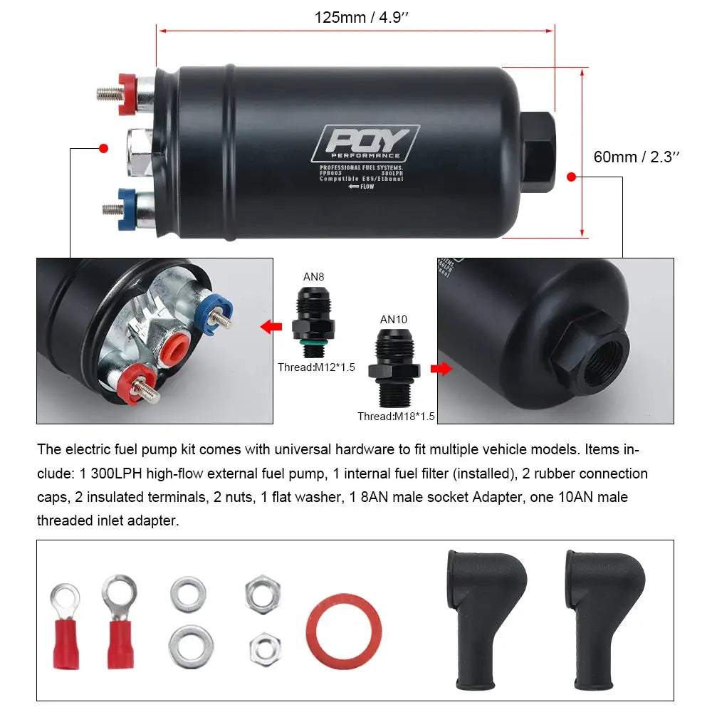 EFI 380LPH 1000HP TOP QUALITY External Fuel Pump E85 Compatible 044 Style New AN10 Inlet AN8 Outlet With Check Valve by InterCyprus Trading Ltd