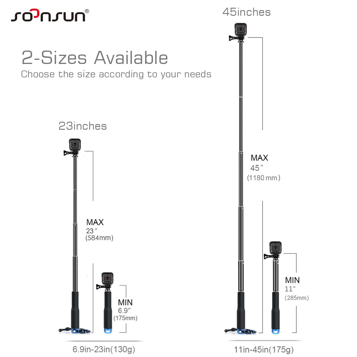 SOONSUN Aluminium Waterproof Selfie Stick &ndash; Versatile Underwater Grip for Action Cameras