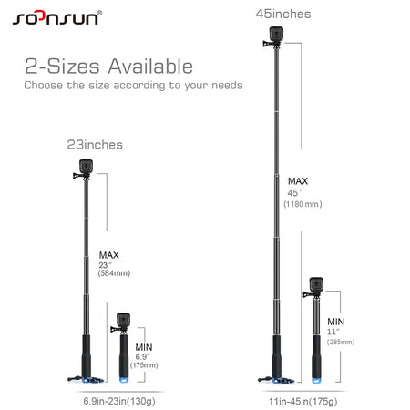 SOONSUN Aluminium Waterproof Selfie Stick &ndash; Versatile Underwater Grip for Action Cameras