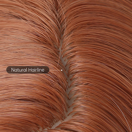 LOUIS FERRE Long Straight Red Brown Copper Synthetic Wig for Daily Use