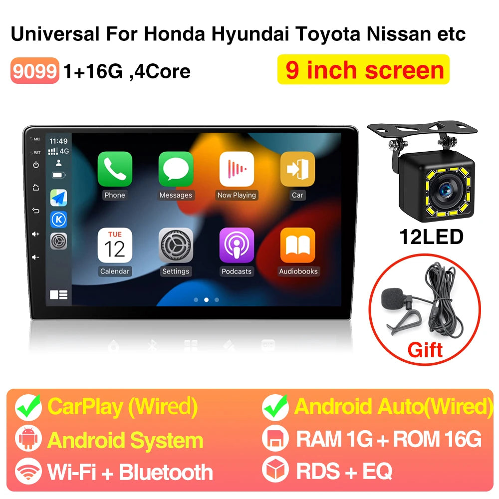 AKAMATE 9Inch Android Car Radio 2 Din &ndash; WiFi Bluetooth GPS 1 16G 12LED