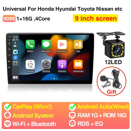 AKAMATE 9Inch Android Car Radio 2 Din &ndash; WiFi Bluetooth GPS 1 16G 12LED