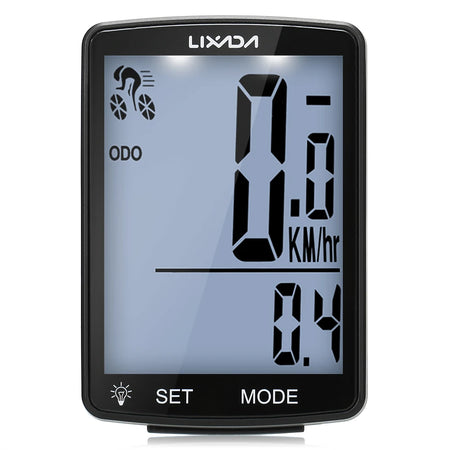 LIXADA Wireless Bike Computer LCD Screen &ndash; IPX6 Waterproof Black White Backligh