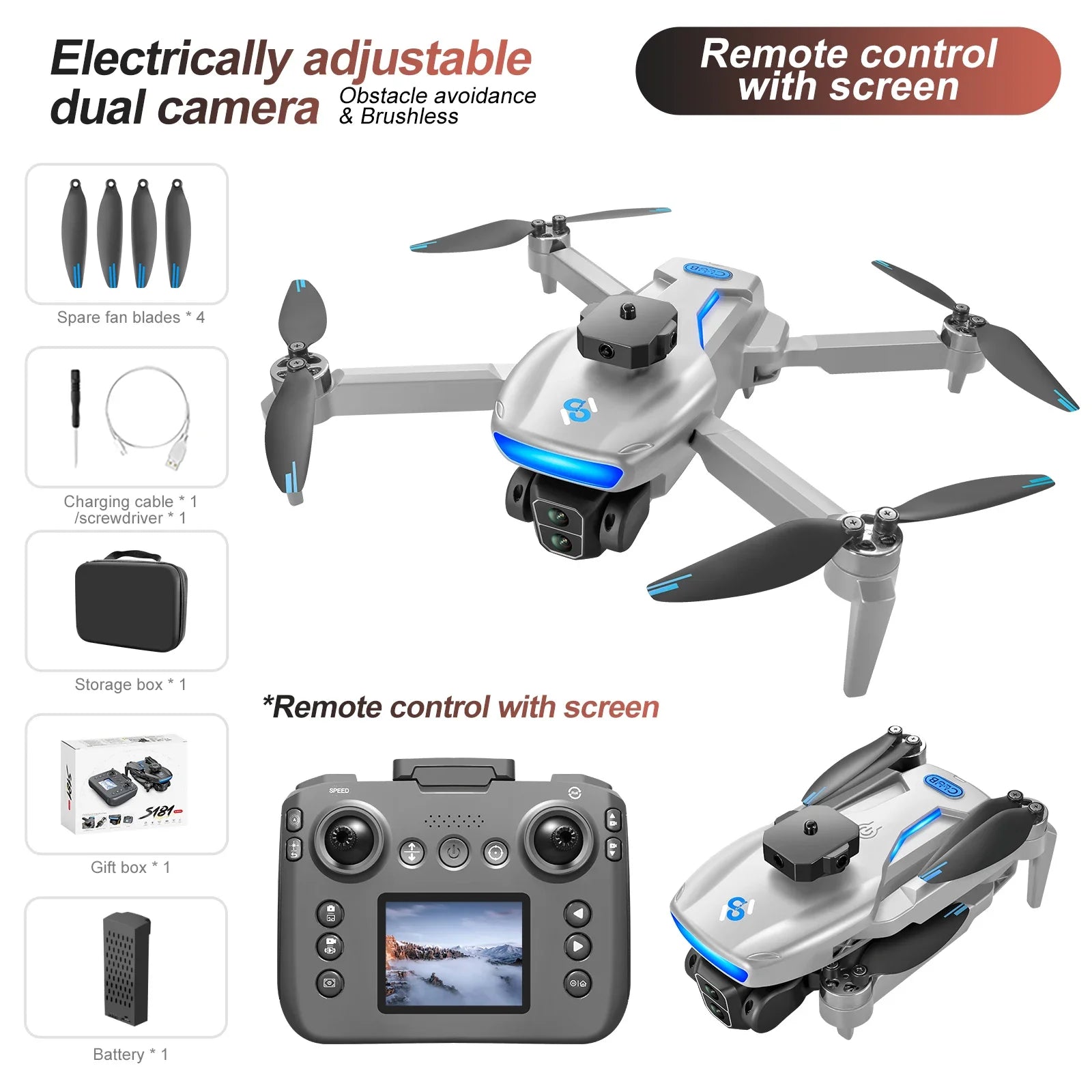 S181 Pro Rc Drone Uav Gps 8K Hd Camera &ndash; Ultra HD 8K Camera gray