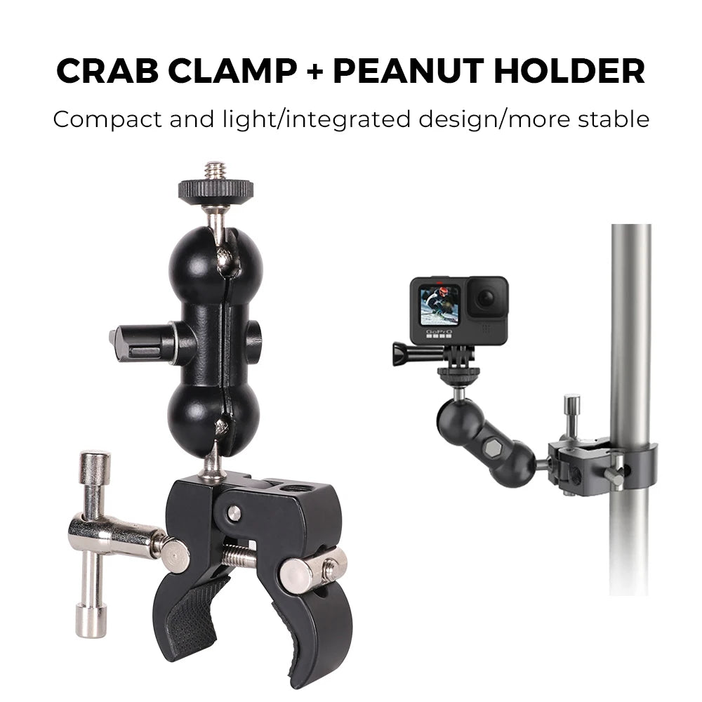 Adjustable SLR Camera Magic Arm Clamp with 1/4'' 3/8'' Screw Hole Mount
