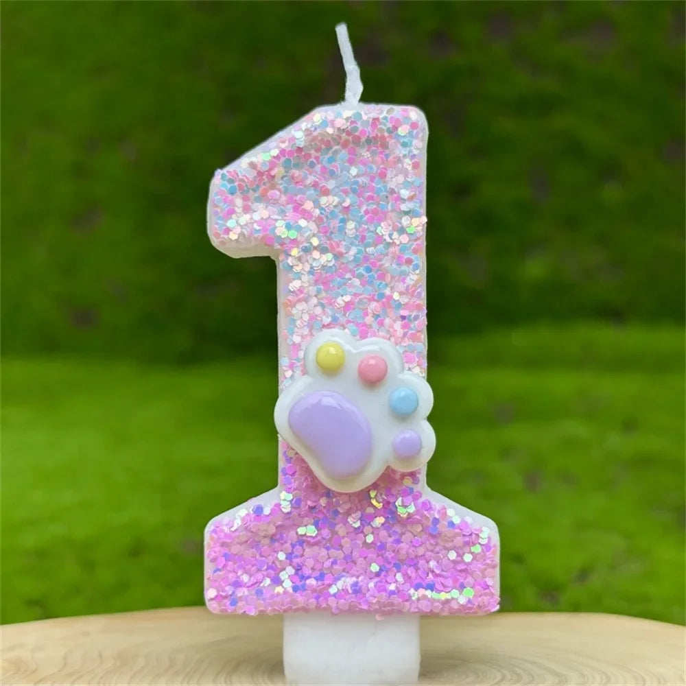 Glittery 3D Number Candles with Claw Theme for Birthday Cakes 1