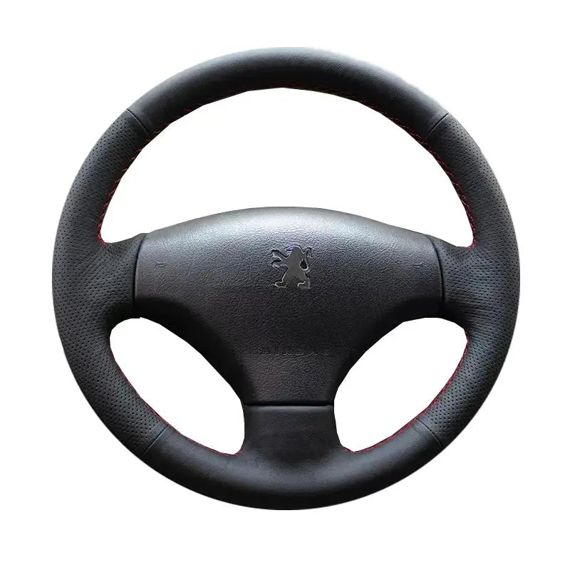 Steering Wheel Cover Black Hand Stitched Leather for Peugeot 207 Partner Expert Fiat Scudo by InterCyprus Trading Ltd