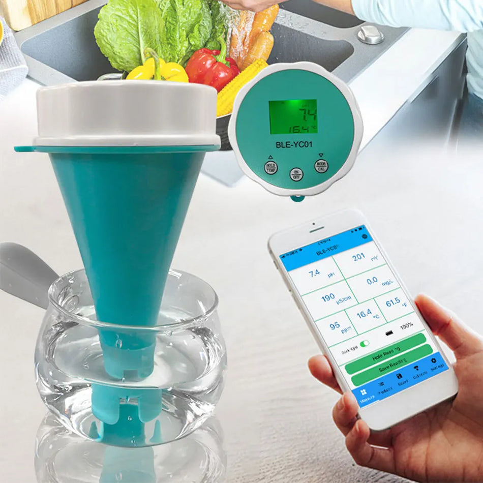 6 In 1 Smart Chlorine Meter Solar & USB Charging Water Quality Tester Bluetooth PH/ORP/EC/TDS/Temp/CL/Salt Test Meter Pool Tool