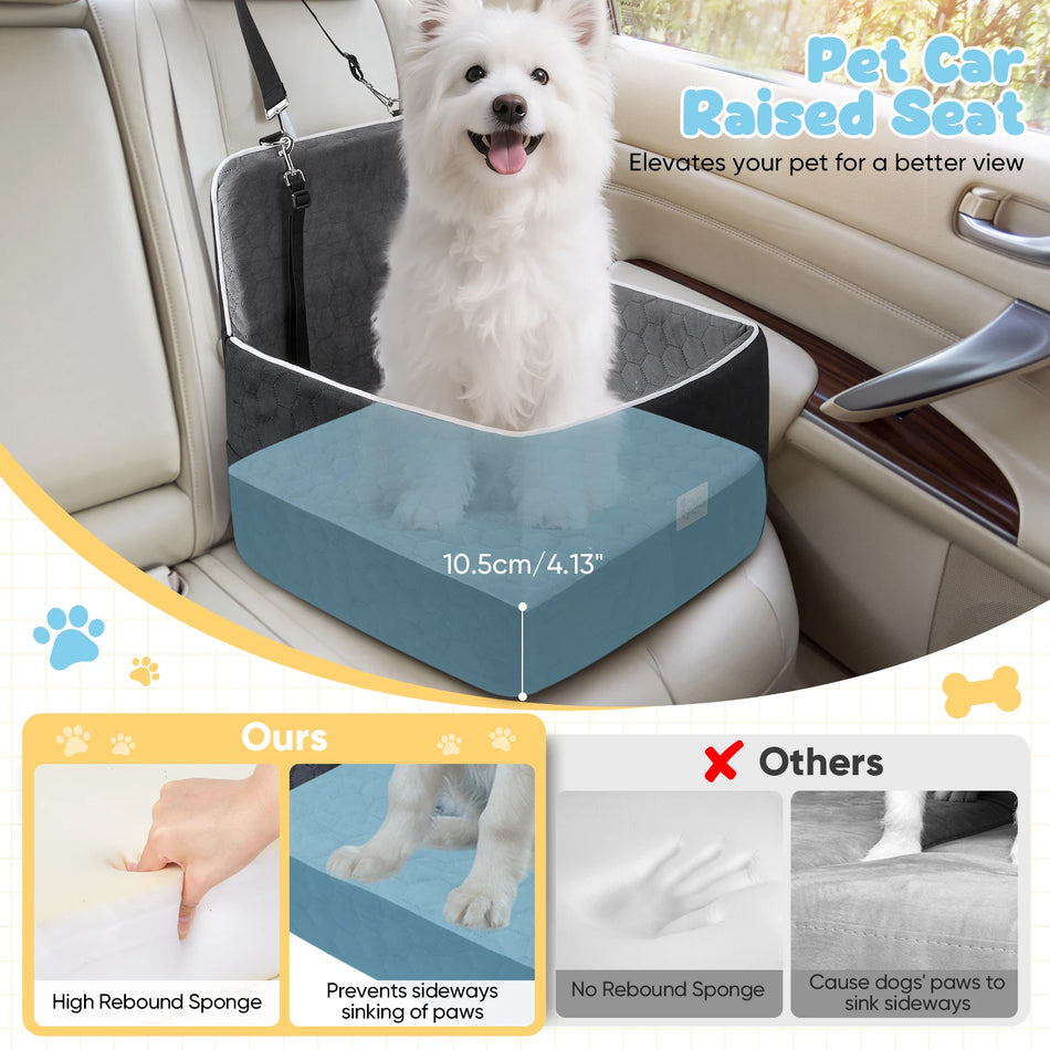 Povišeni avtosedež za pse z varnostnim pasom, nedrseč