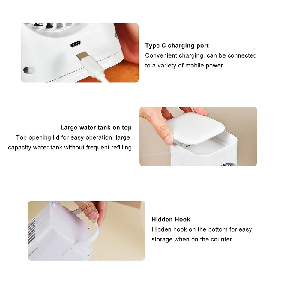 Portable Desktop Air Conditioner Fan with Night Light - Energy Efficient Cooling for Homes &amp; Offices