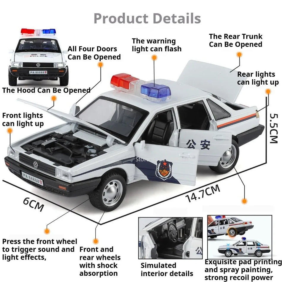 Policijas automašīnas modelis ar skaņu un gaismu, diecast sakausējuma korpuss Santana X-Trail.