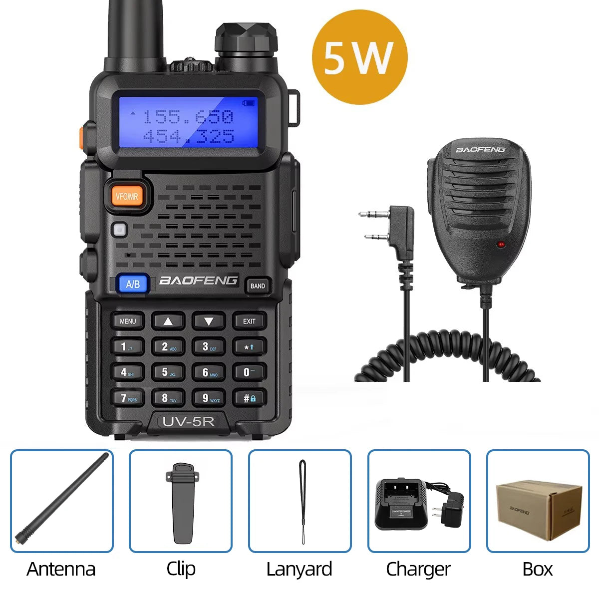 Baofeng UV-5R &ndash; Dual Band Ham Radio 5W Power Long Range 5W-mic / US