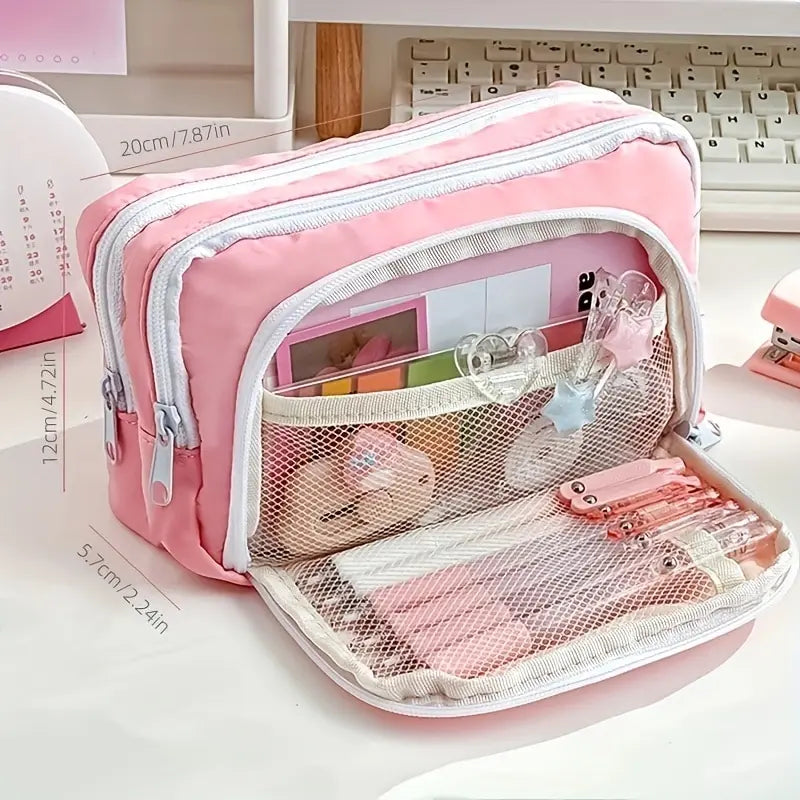Kawaii Pencil Case | 3 Layer Cute Pen Bag | Large Capacity Korean Organizer