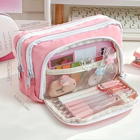Kawaii Pencil Case | 3 Layer Cute Pen Bag | Large Capacity Korean Organizer