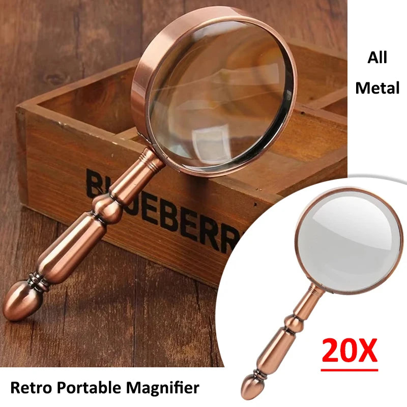Lente d'ingrandimento portatile 20X in metallo retro per riparazione di gioielli e lettura
