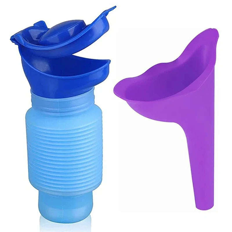 Portable Emergency Toilet Urinal &ndash; Retractable Car Urinal Blue Purple set