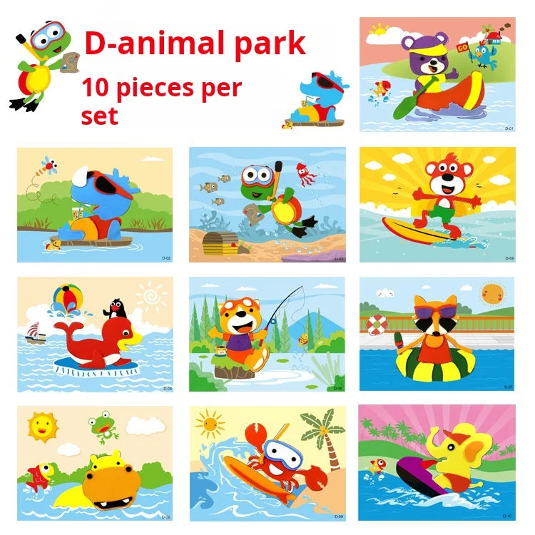 3D EVA Foam Sticker Art Craft Kit for Kids - 10 Pcs Animal