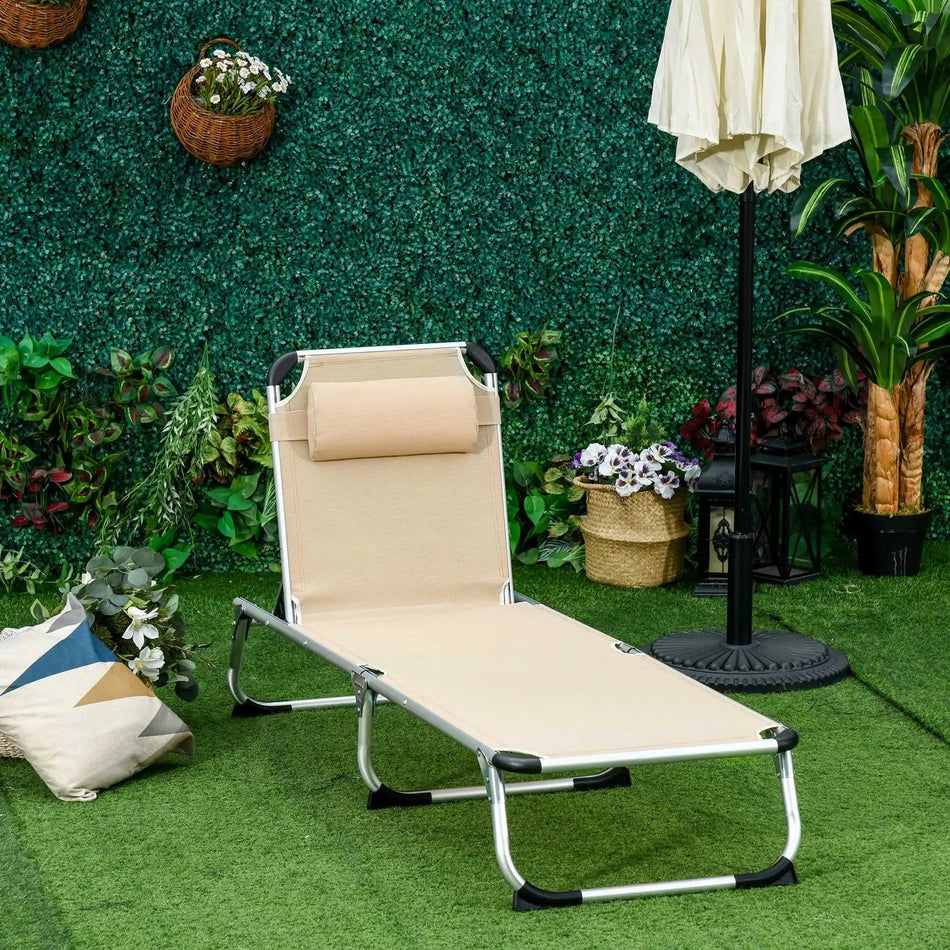 Alu Fabric Garden Sun Lounger Foldable Fivefold Adjustable