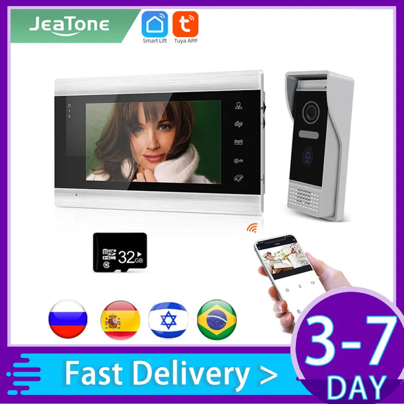🟠 Jeatone Tuya Smart 7 Wi -Fi Wireless Video Phone Intercoms для домашнего внутреннего монитора.