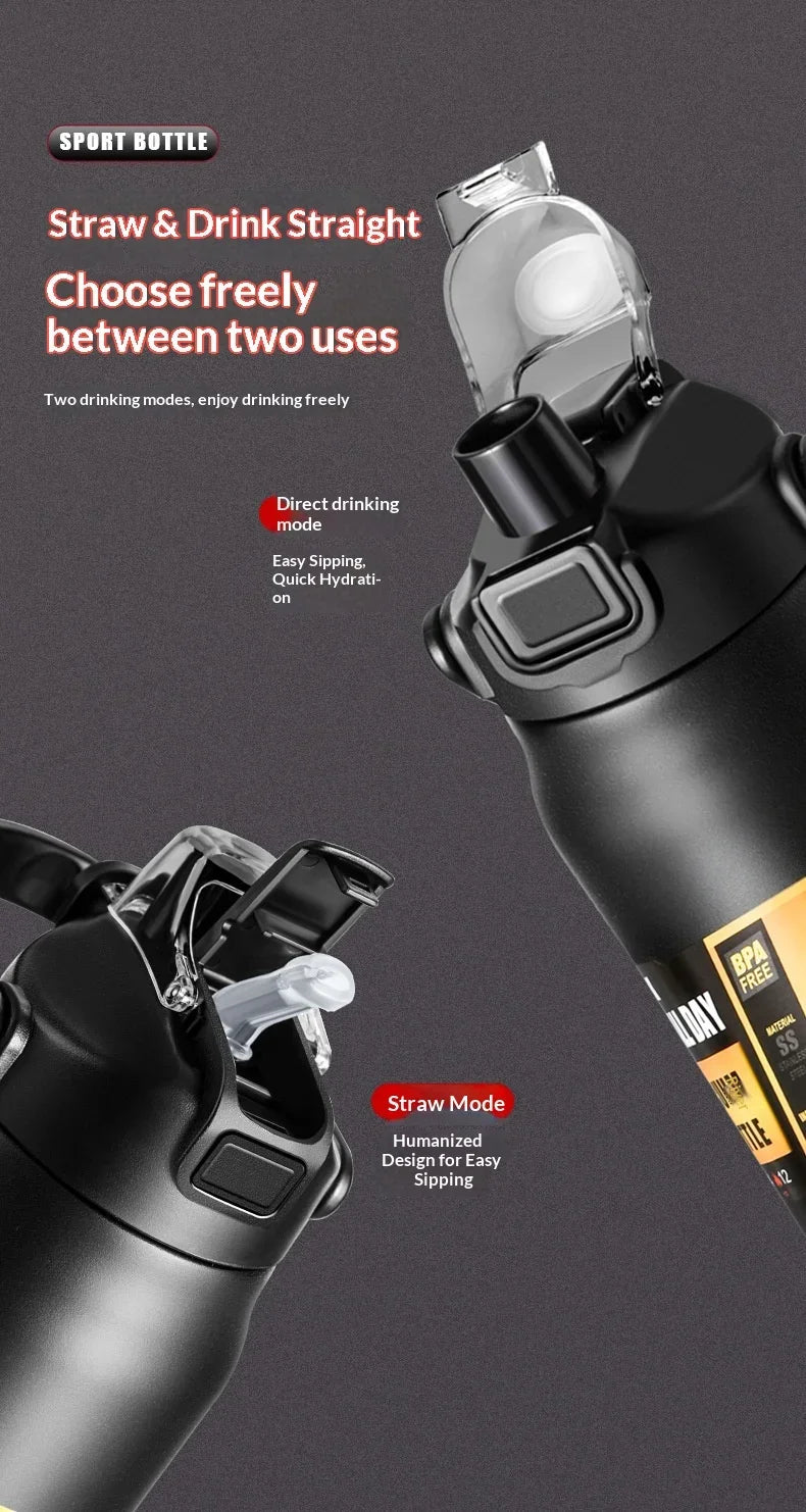 2-In-1 Straw Thermos, 304 Stainless Steel, Vacuum Insulated