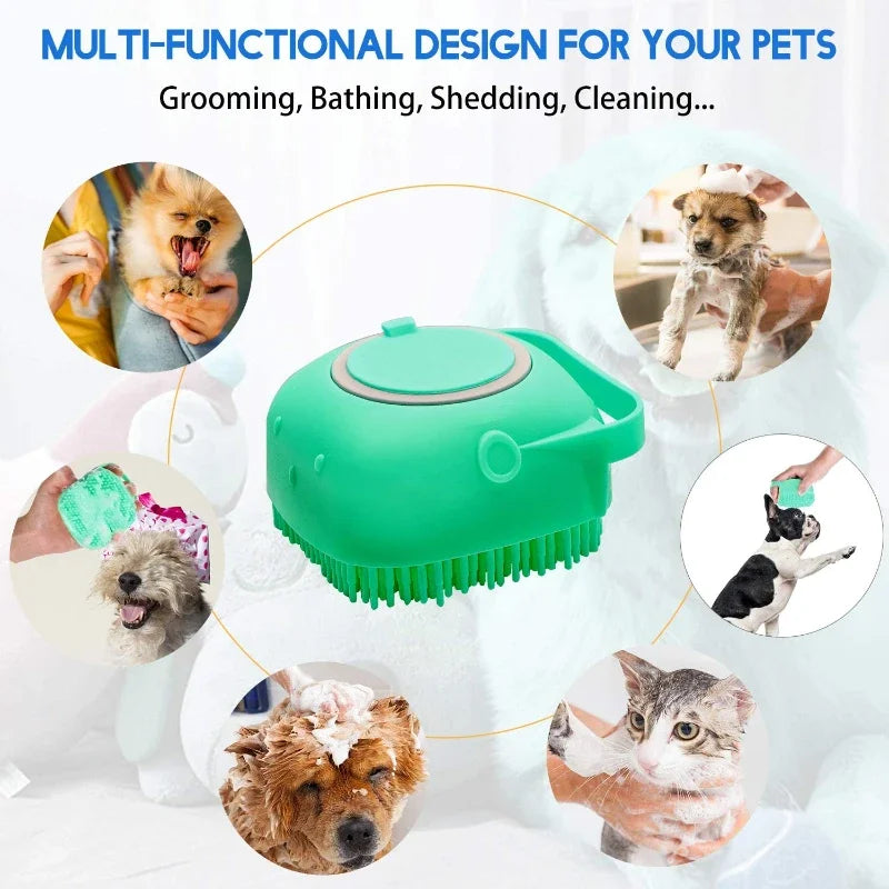 2-in-1 Dog and Cat Shampoo Brush with Silicone Massage Scrubber