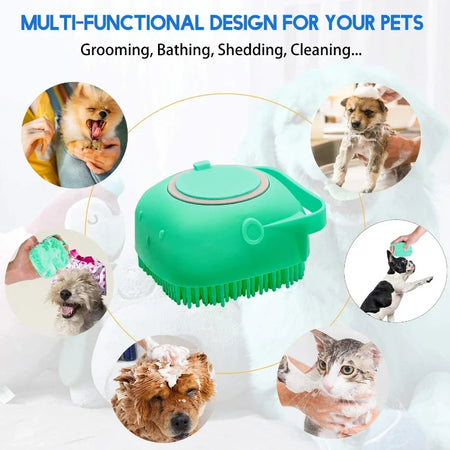 2-in-1 Dog and Cat Shampoo Brush with Silicone Massage Scrubber