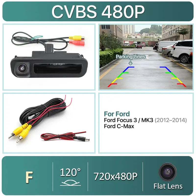 AHD 1080P 170° Vehicle Trunk Handle Rear View Reverse Camera For Ford Focus 3 MK3 C MAX 2011-2014 Dynamic Trajectory by InterCyprus Trading Ltd