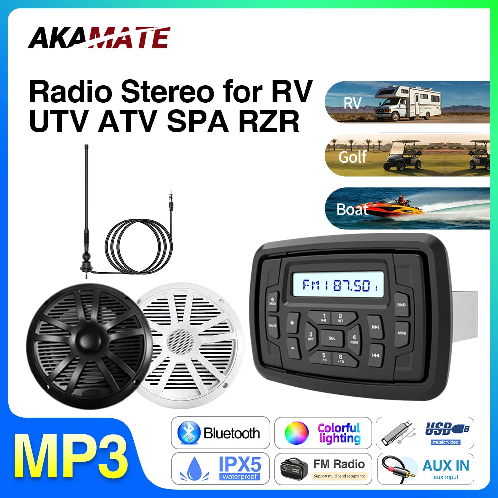 AKAMATE RV Radio MP3 Media Player &ndash; Waterproof Bluetooth