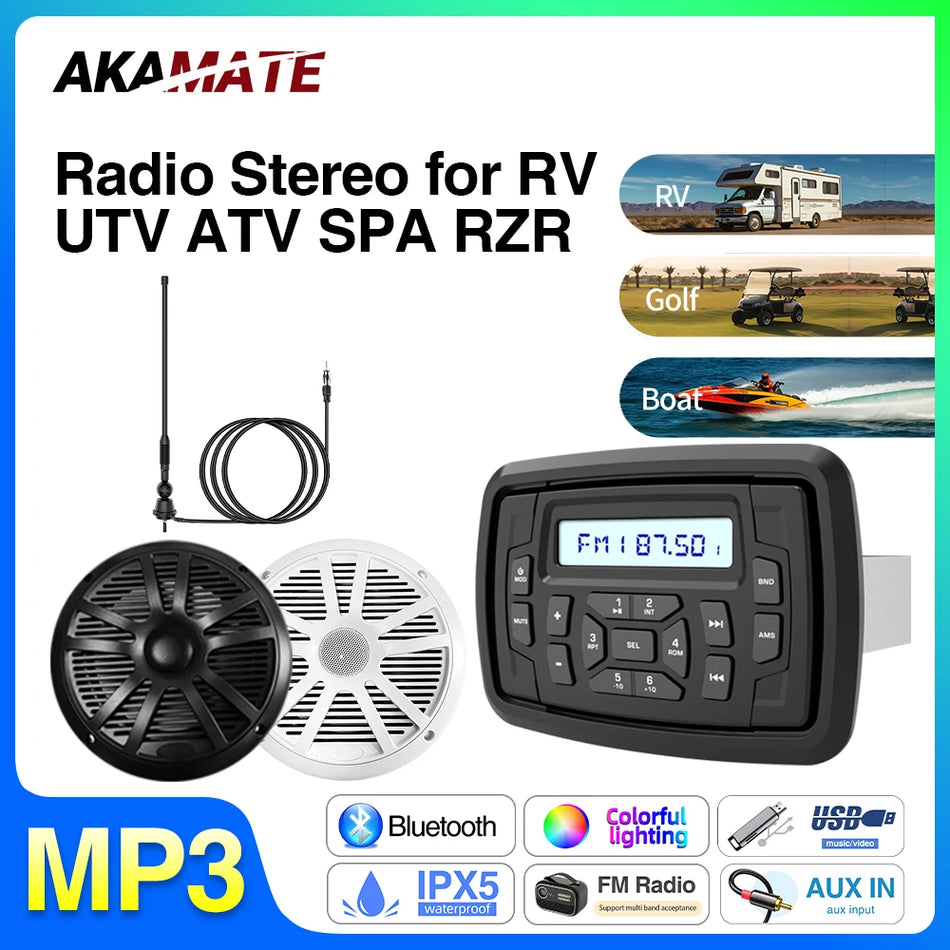 AKAMATE RV Radio MP3 Media Player &ndash; Waterproof Bluetooth