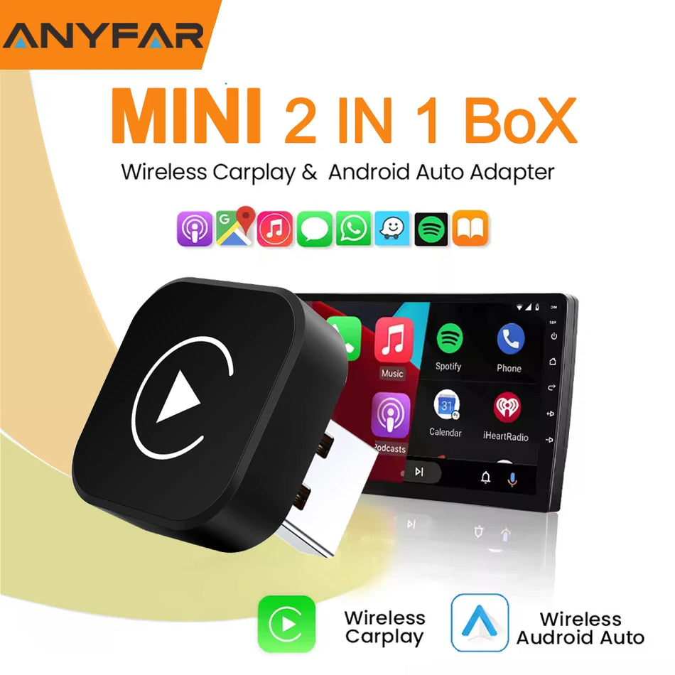 AnyFar USB 2 i 1 Trådlös CarPlay-adapter, Automatisk anslutning, Från kabel till trådlös